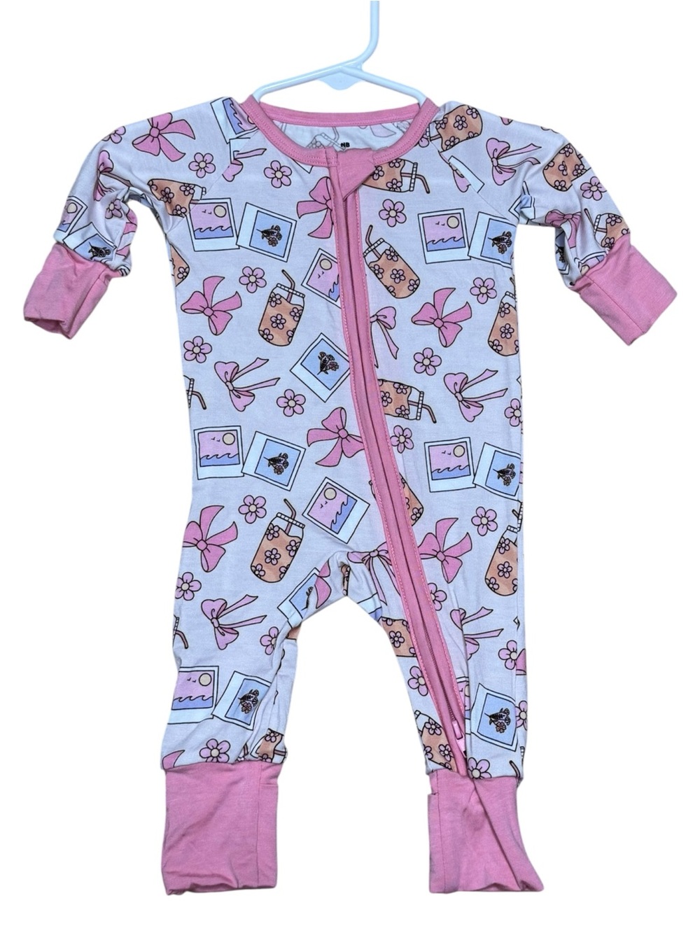 Kids Pink Patterned One-Piece Zipper Pajamas
